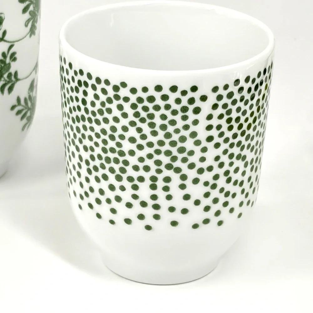 IKEA Entusiasm Mixed Pattern Green Cups Set of 4 Floral Dot Stripe Mugs Tumblers